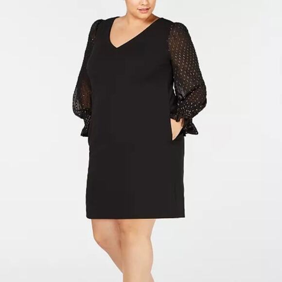 Betsey Johnson Plus Size Illusion Sleeve Dress 16W New Years Little Black Dress - Picture 3 of 10